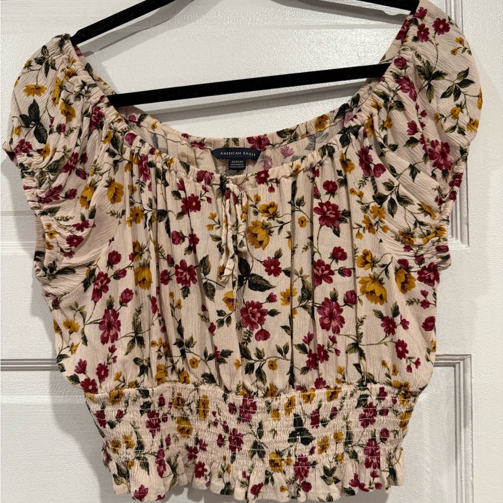 American Eagle Floral Smocked Crop Top